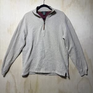 Woolrich 1/4 Zip Pullover Mens Medium Beige Sweatshirt Elbow Patch Casual